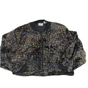 Vintage Speed Limit MPH Sequin Velvet Jacket Floral Abstract Women's L Cropped